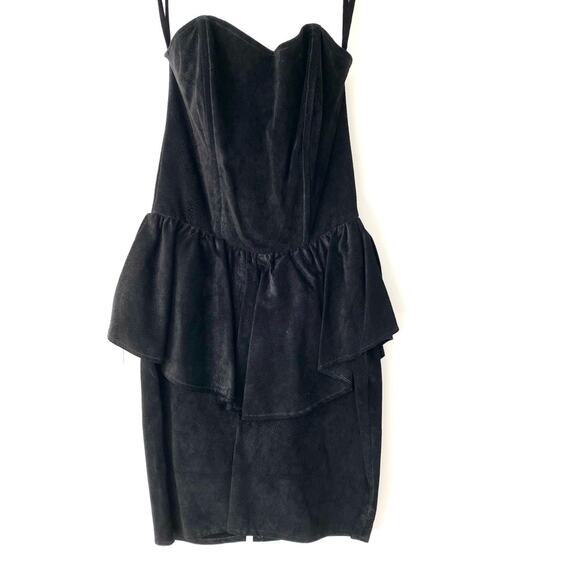 Simply Red Vintage Black Suede Strapless Peplum Dress NWTs size small 3/4 - Picture 1 of 8